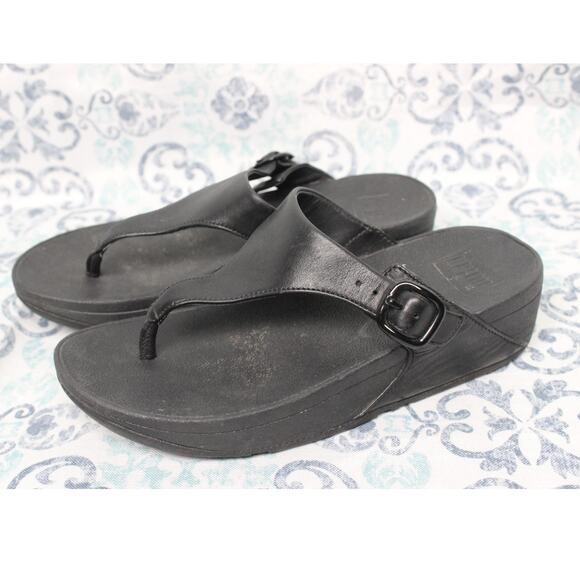 Fitflop Shoes - Fitflop The Skinny Women's Size‎ US 6 Black Leather Thong Sandals Shoes B28-090